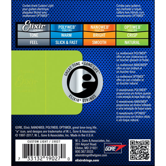Elixir Custom Light OPTIWEB 09 - 46 Electric Guitar Strings | Light High/Heavy Low Hybrid