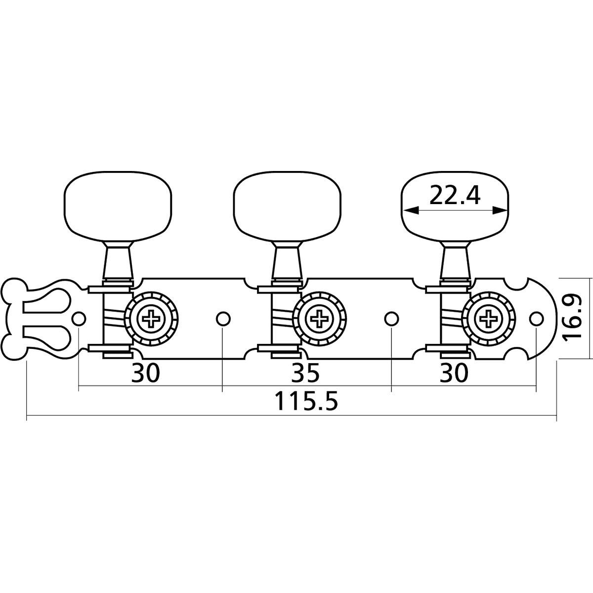 Machine heads nickel plastic buttons 2X3 by Yellow Parts