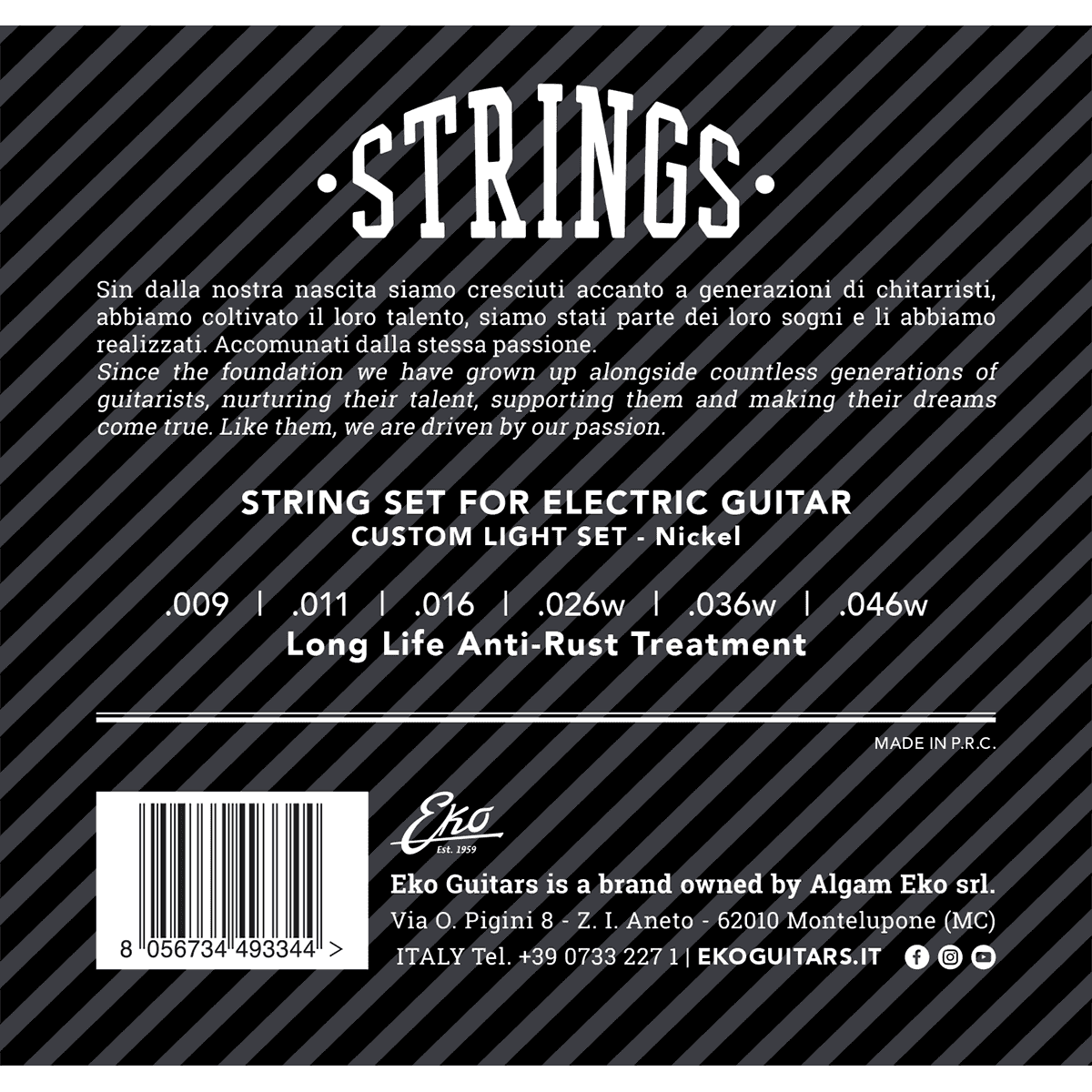 EKO Electric Guitar String Set | .009 - .046 | Nickel Custom Light