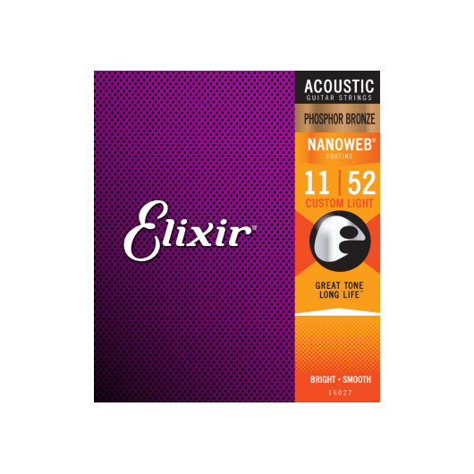 Nanoweb Phosphor Bronze 11 - 52 Acoustic Guitar Strings | Custom Light | By Elixir