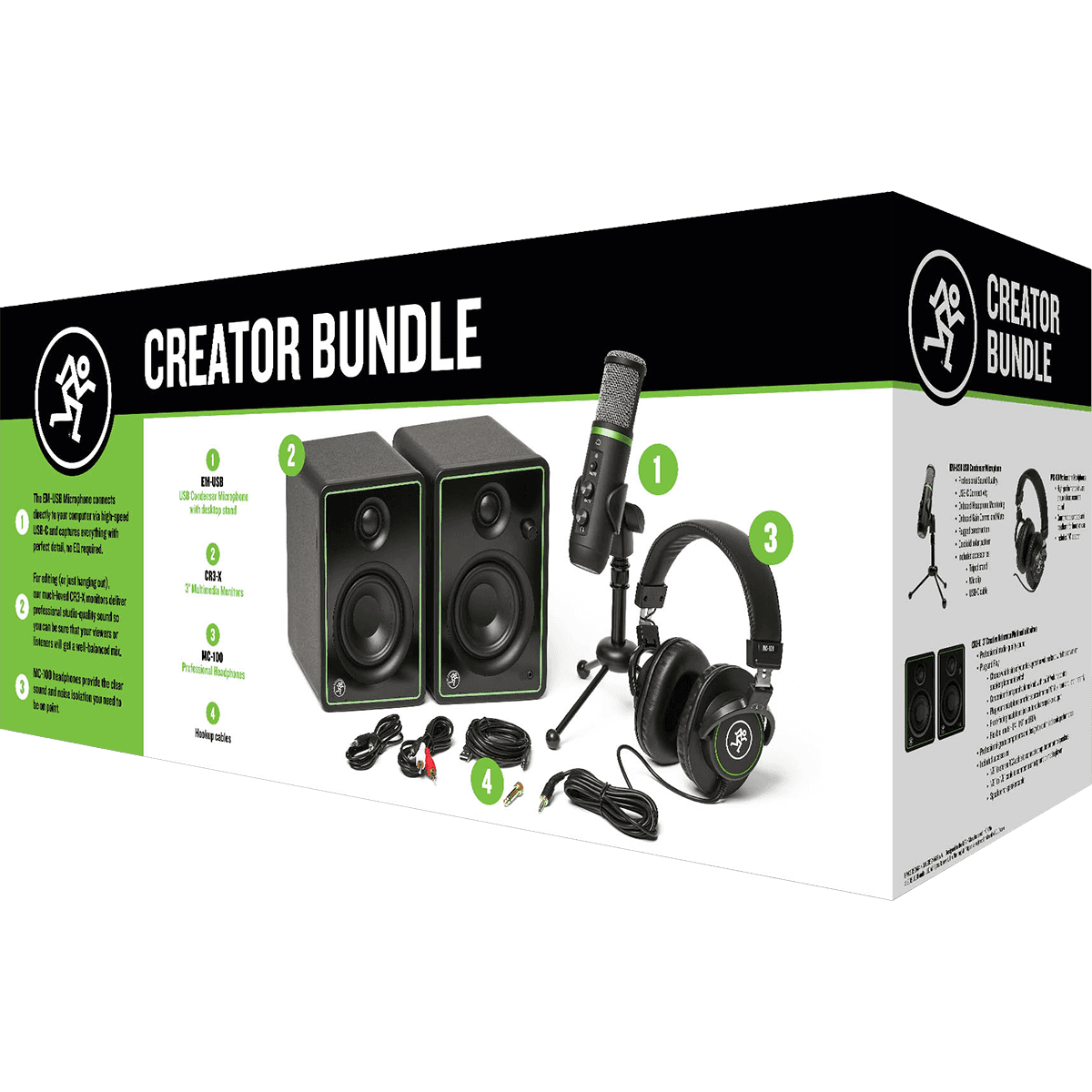 Mackie Creator Bundle with CR3-X 3-inch Creative Reference Multimedia Monitors, EM-USB Condenser Microphone, MC-100 Professional Headphones and Accessories | Includes Software