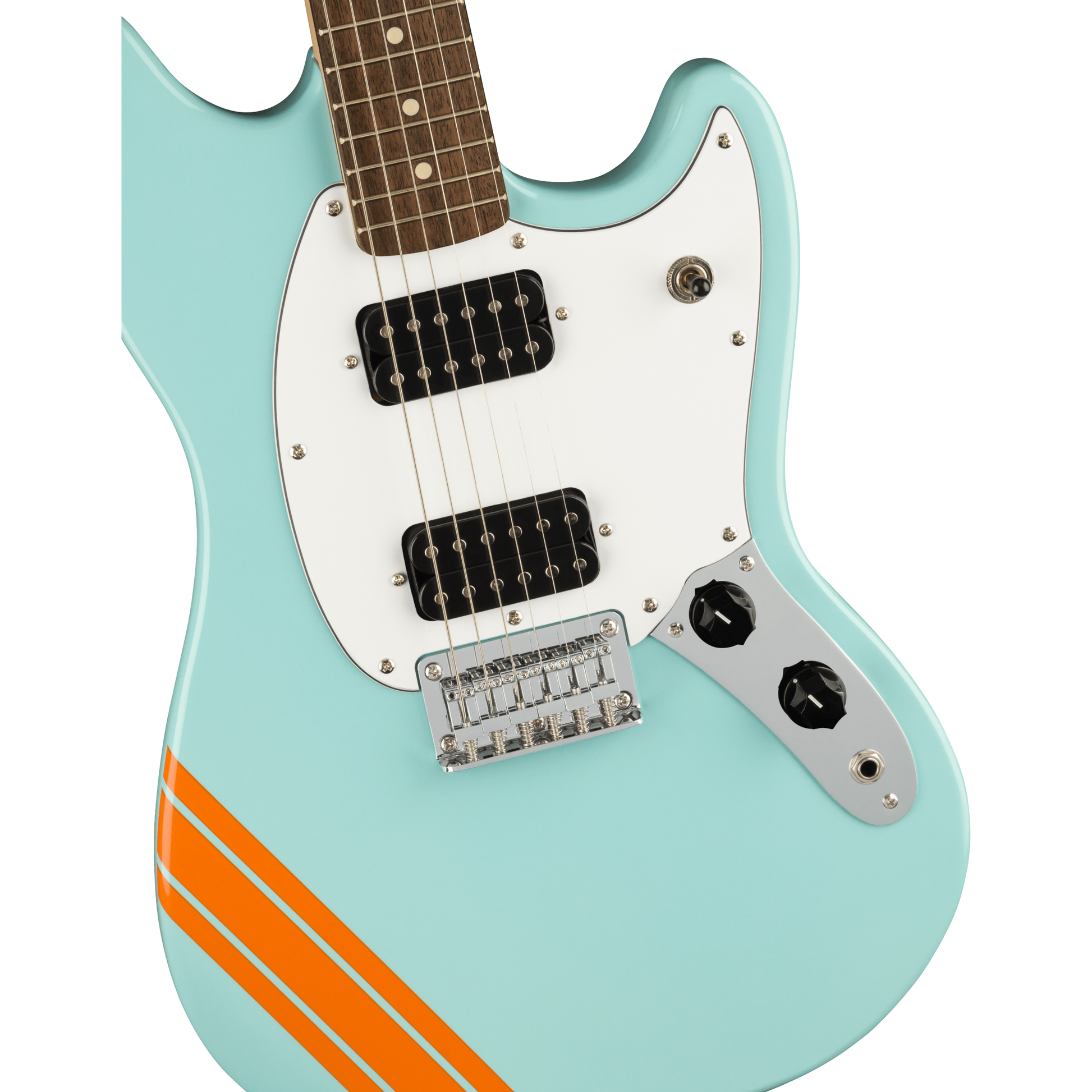 Fender SQ FSR Bullet Competition Mustang HH | Daphne Blue with Orange Stripes | LIMITED EDITION