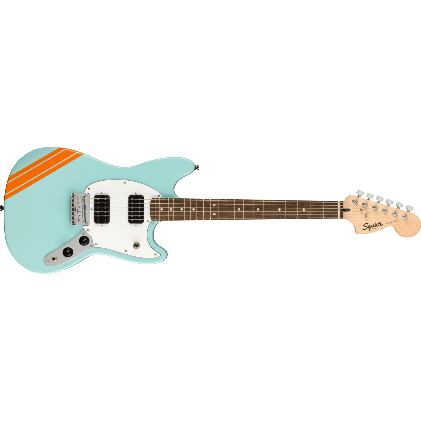 Fender SQ FSR Bullet Competition Mustang HH | Daphne Blue with Orange Stripes | LIMITED EDITION