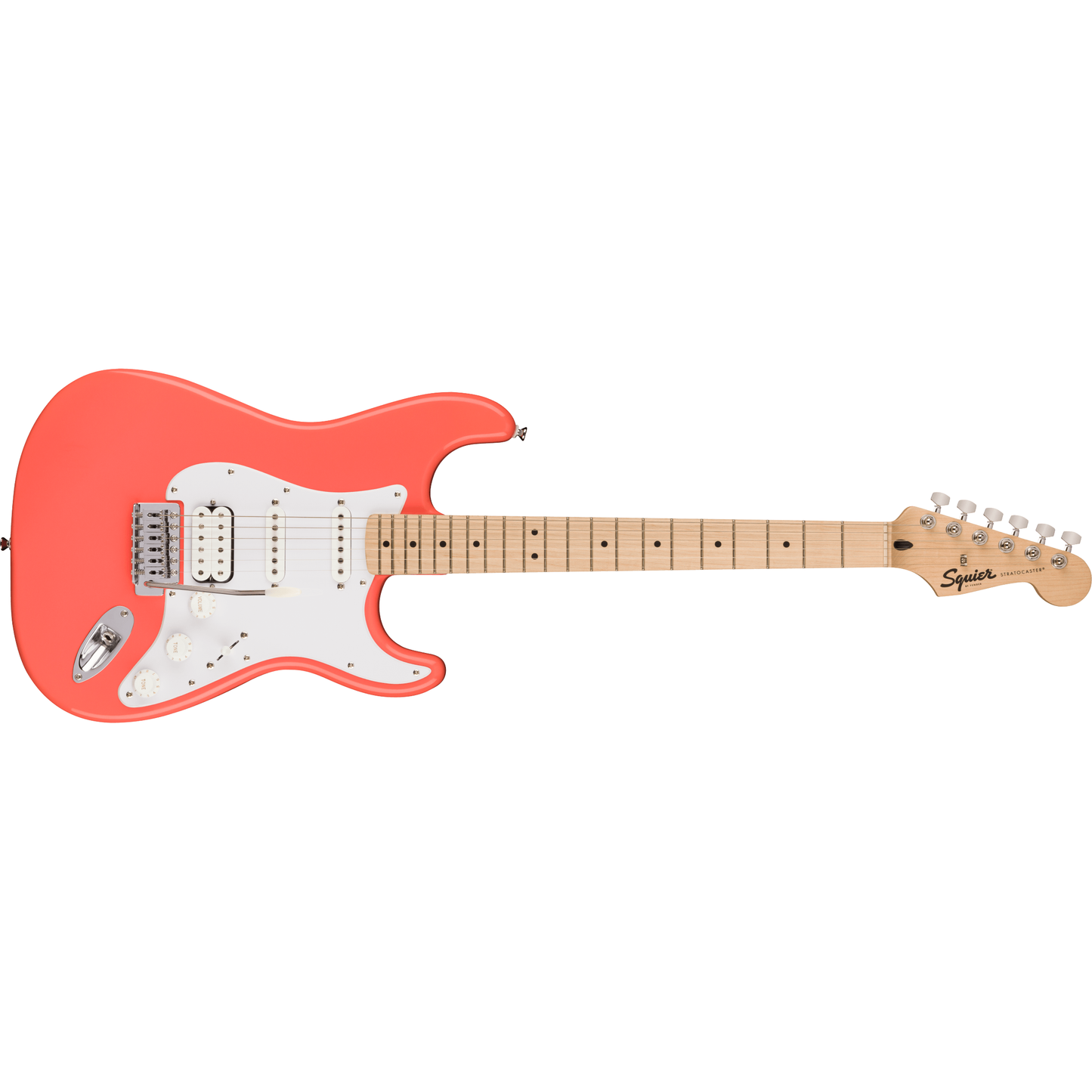 Squier Sonic Stratocaster HSS Electric Guitar | Maple Fingerboard | White Pickguard | Tahitian Coral