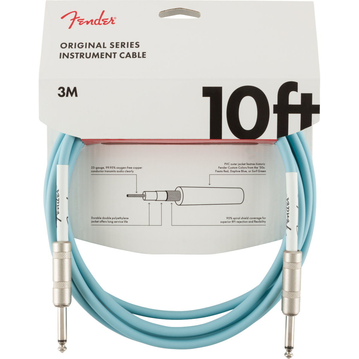​Fender Original Series 3m Instrument Cable | Daphne Blue, Straight/ Straight Jack