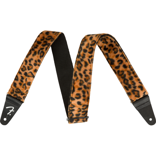 Wild Animal Print Strap by Fender | Polyester faux fur fabric instrument strap | Adjustable Length | Leopard Print