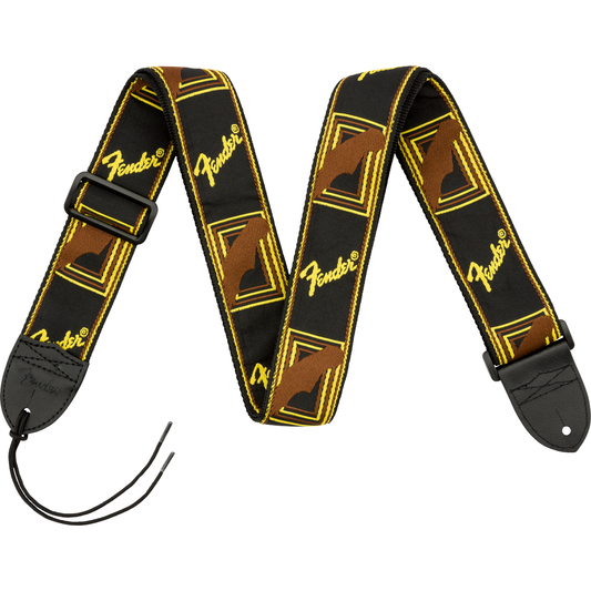 Fender Monogrammed Strap for Guitar and Bass | Black/Yellow/Brown