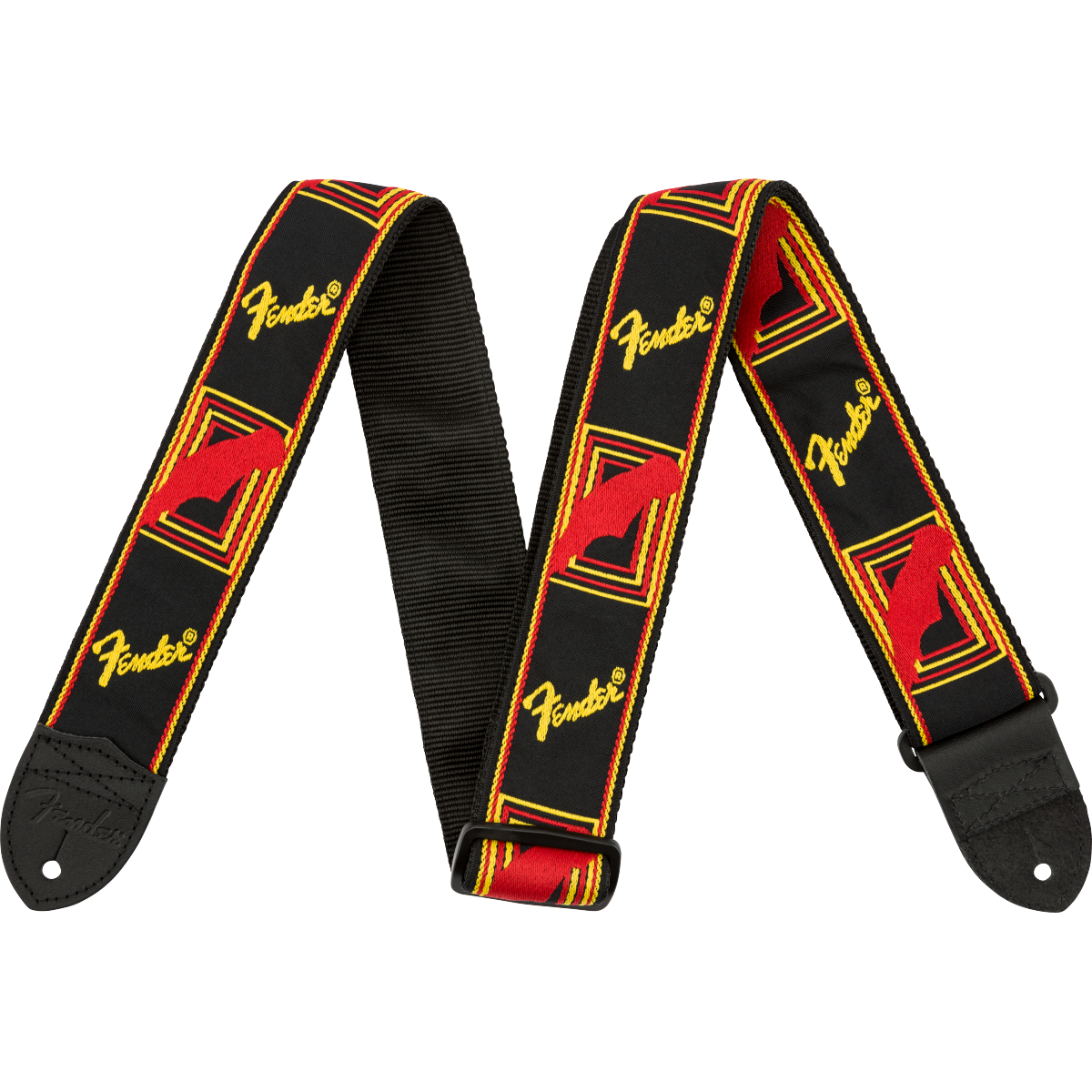Fender Monogrammed Strap for Guitar and Bass | Black/Yellow/Red