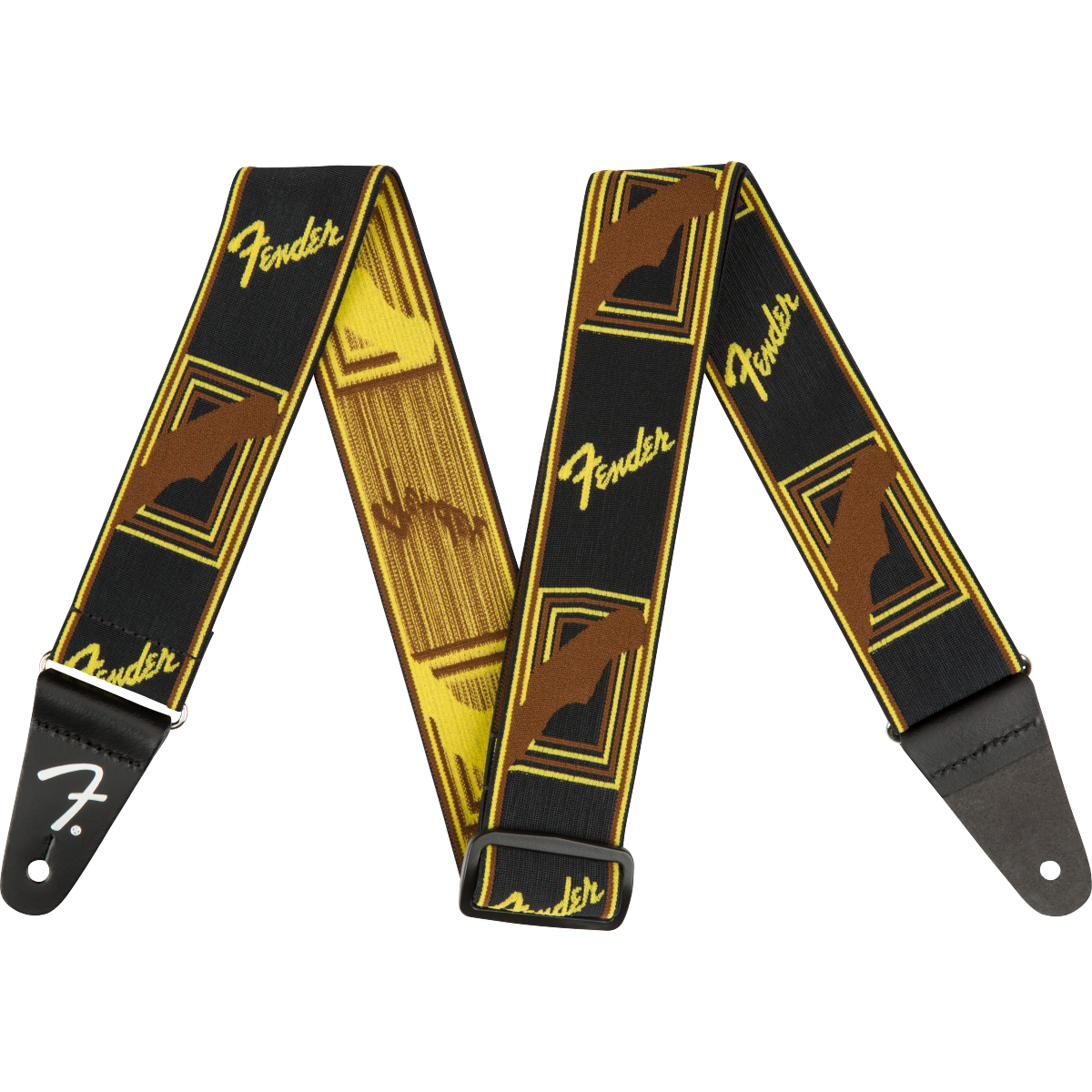 Weighless Monogram Guitar Strap by Fender | Black/Yellow/Brown