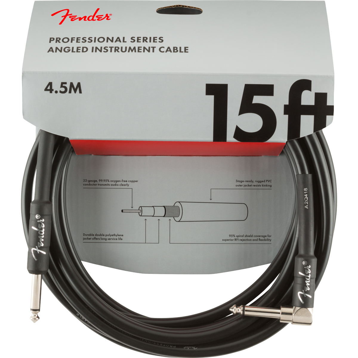 Fender Professional Series Instrument Cable 4.5m | Angled Jack | Black
