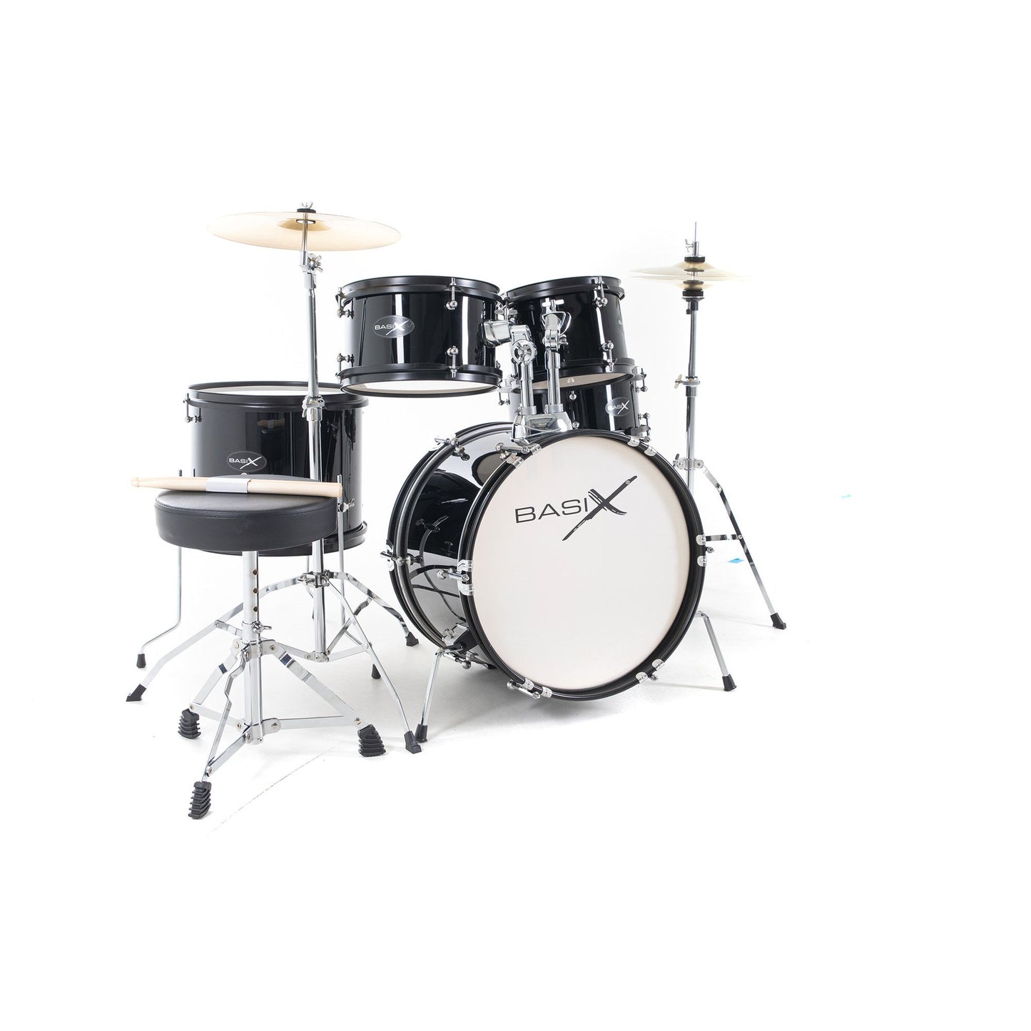 Gewa Basix Acoustic Drum Kit for Kids | Drumsticks Included | Black