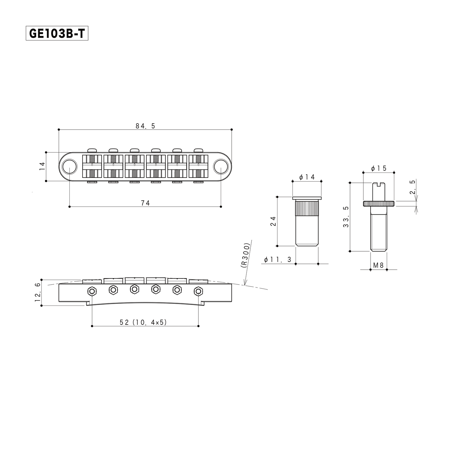 Gotoh Tunomatic GE103B-T-XG Electric Guitar Bridge | X-Gold
