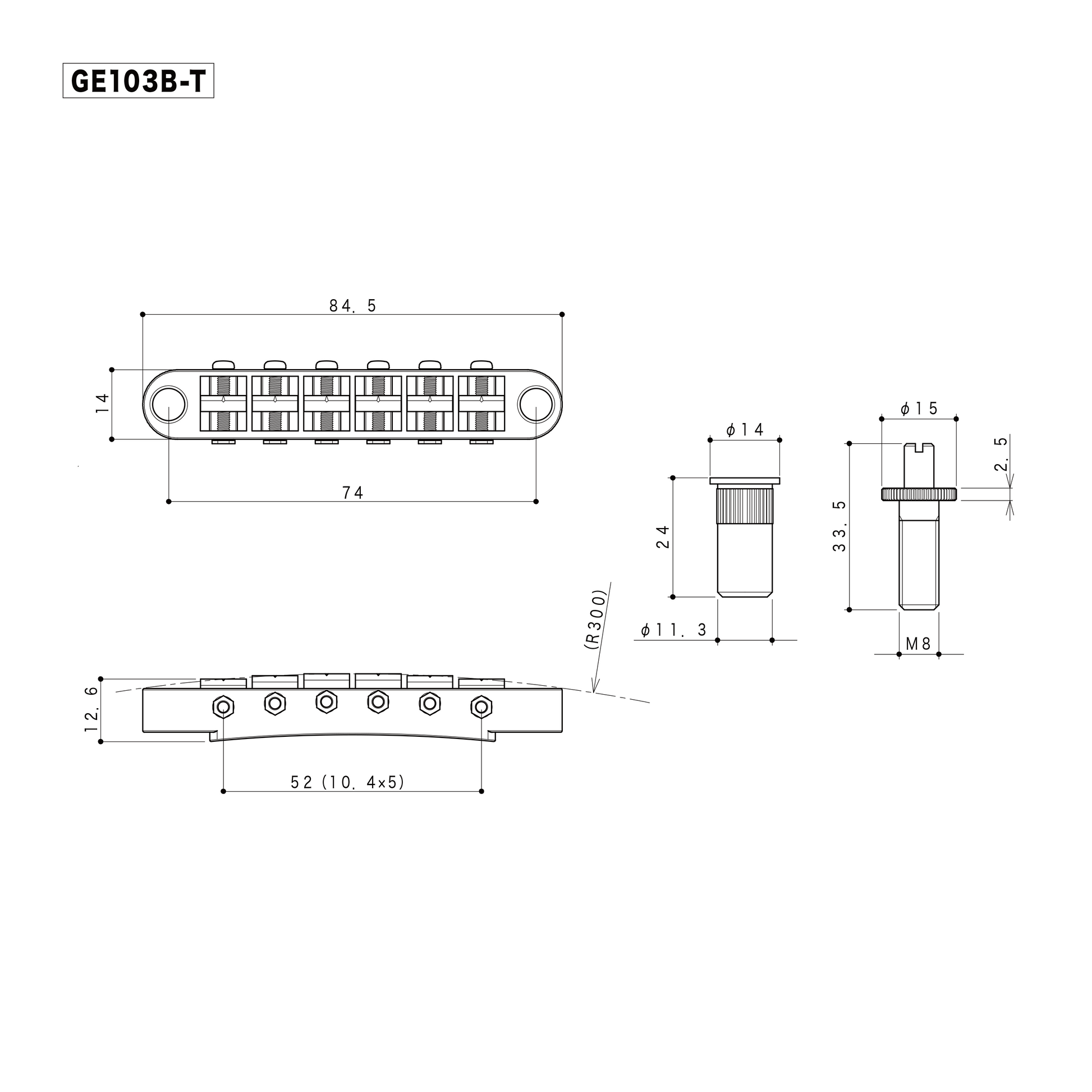 Gotoh Tunomatic GE103B-T-XG Electric Guitar Bridge | X-Gold