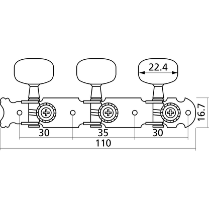 Machine heads, nickel w plastic button by Yellow Parts
