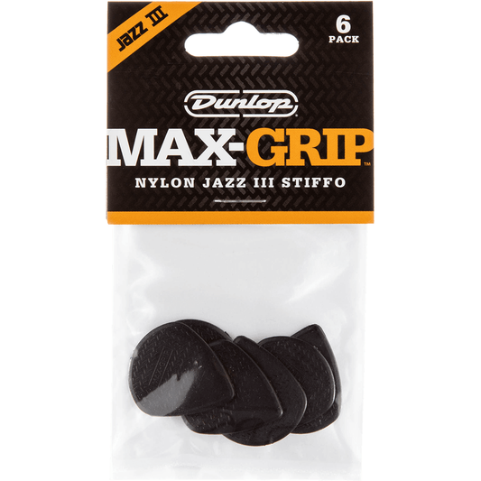 Nylon Jazz 3 Max Grip Guitar Picks by Dunlop | Bag of 6 | Black