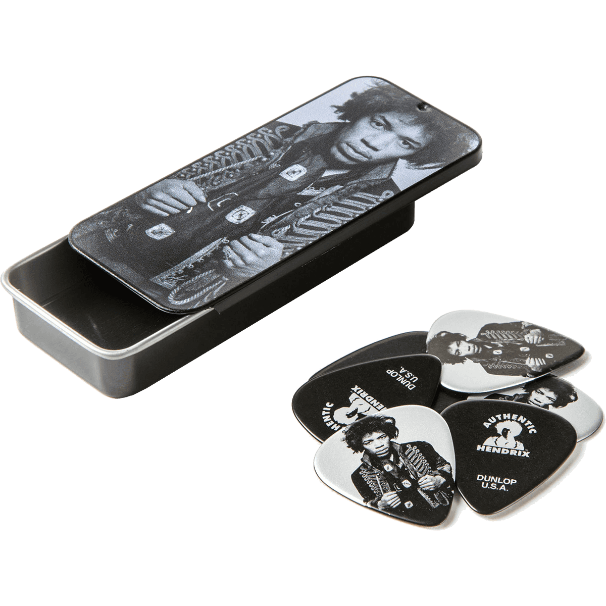 Jimi Hendrix Mankowitz  Pick Tin by Dunlop | 6 Plectrums in Collectors Tin | ADU JHCT14H