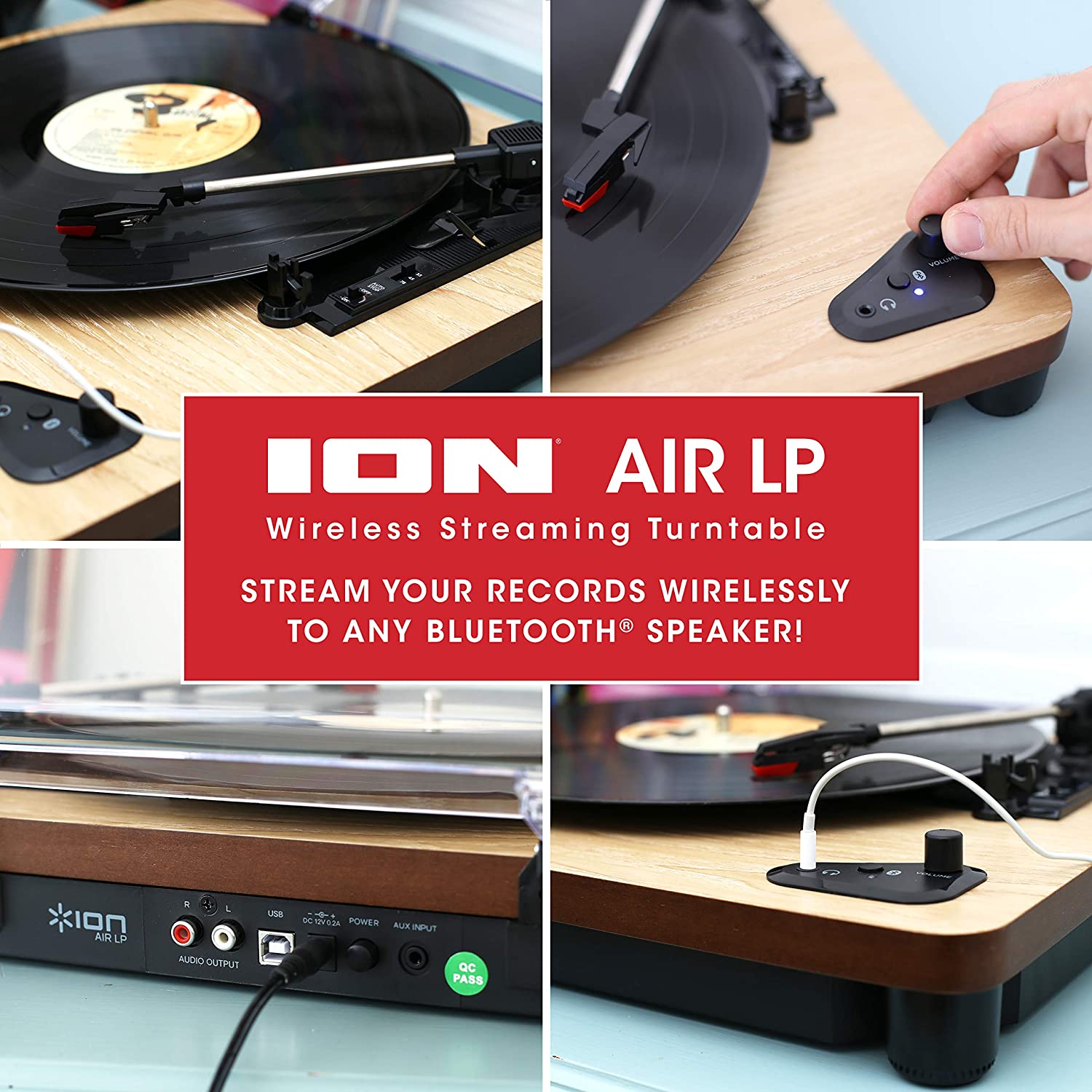 ION Audio Air LP (Wood) - Vinyl Record Player with Bluetooth Transmitter