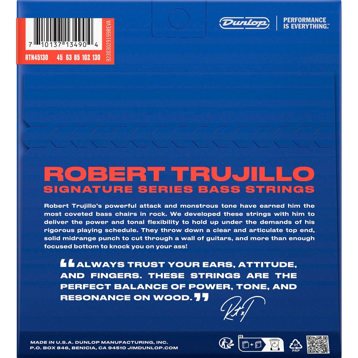 ​Dunlop Robert Trujillo Signature Electric Bass Guitar Strings 45-130 Nickel Wound