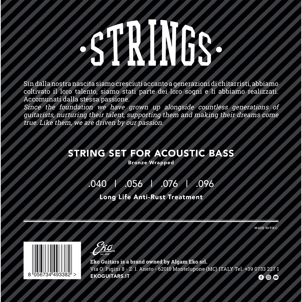 EKO 40-96 Acoustic Bass Guitar String Set | Long Life Anti Rust Treatment | CEK ABB4096M