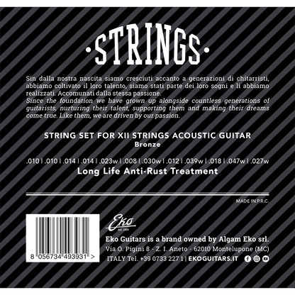 EKO Bronze 12 String Acoustic Guitar String Set | .010 - .047