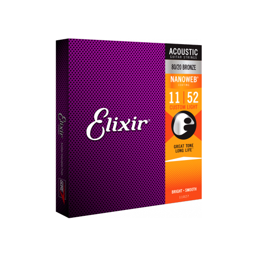 Nanoweb 80/20 Bronze 11 -52 Acoustic Guitar Strings | Custom Light | By Elixir