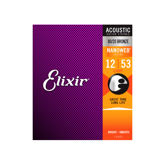 Nanoweb 80/20 Bronze 12 -53 Acoustic Guitar Strings | Light | By Elixir