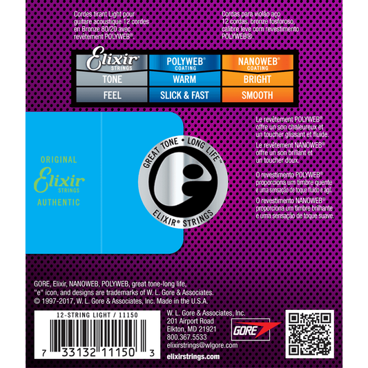 Elixir | Set 12 Strings for Acoustic Guitar 10/47 – 10/27 | Light | POLYWEB | 80/20 Bronze | CEL 11150