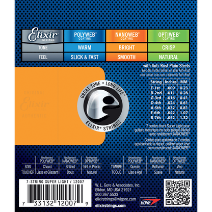 Nanoweb 9 - 52 Electric Guitar Strings | For 7-String Guitars | By Elixir