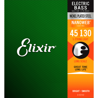 Elixir 45-130 5 String Electric Bass Guitar String Set | Nickel Plated Steel | Nanoweb Coating