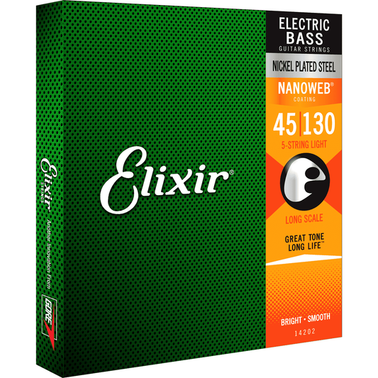 Elixir 45-130 5 String Electric Bass Guitar String Set | Nickel Plated Steel | Nanoweb Coating