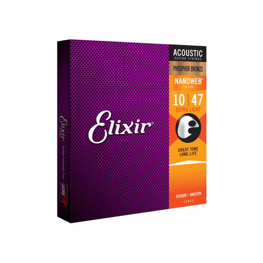 Nanoweb Phosphor Bronze 10-47 Acoustic Guitar Strings | By Elixir