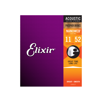 Nanoweb Phosphor Bronze 11 - 52 Acoustic Guitar Strings | Custom Light | By Elixir
