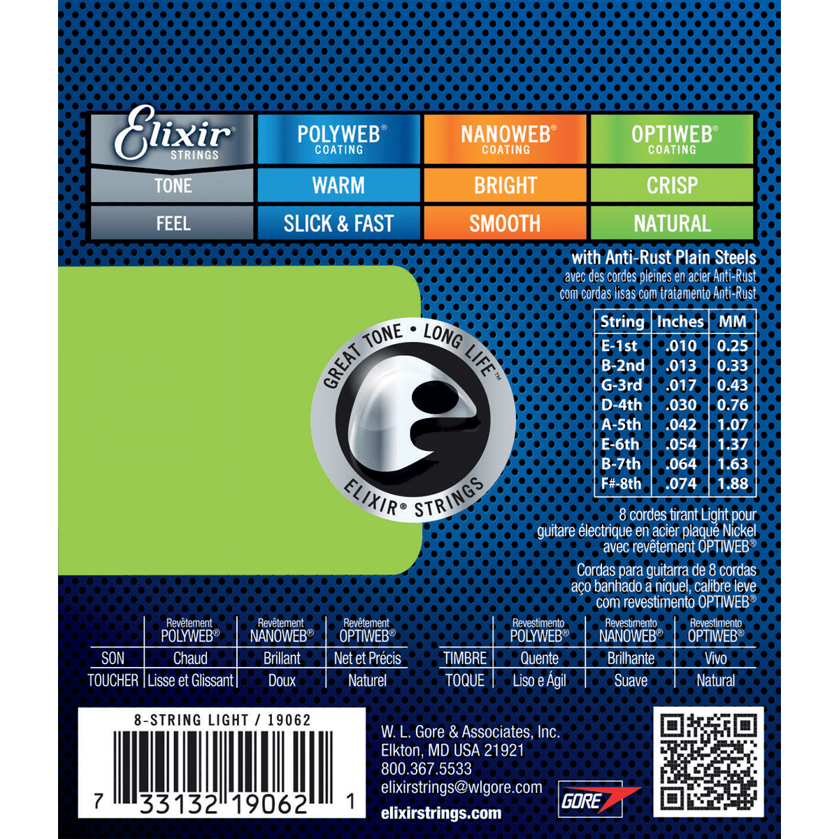 Optiweb 10 - 74 Electric Guitar Strings | For 8-String Guitars | By Elixir
