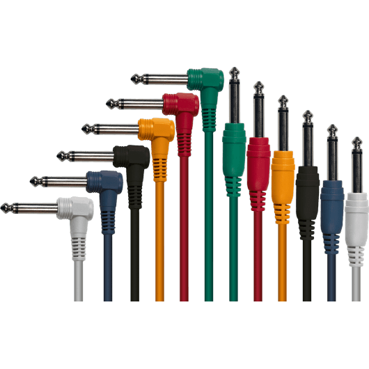 Patch Cables 1/4" Mono - Jack 1/4" Angled Jack | Mixed Colors (6 Pieces) | Instrument Cable | By Yellow Cable