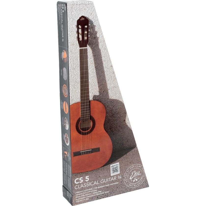 Eko CS-5 Pack | 3/4 Classical Guitar Bundle Pack, Natural Colour