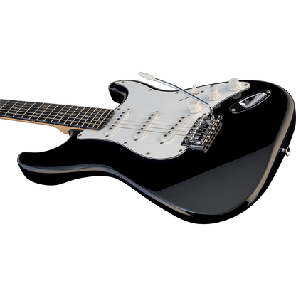 EKO S300BLK Electric Guitar |  Gloss Black Finish | Tremolo | 3 Single Coil Pickups | Includes Free Guitar Cable