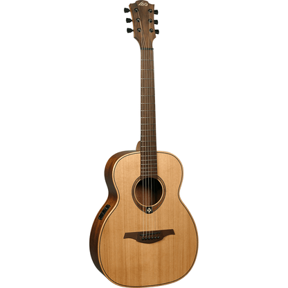 Tramontane Travel Red Cedar Electro Acoustic Guitar by Lâg | includes Case and Cable | Graphite Nut and Saddle | Built In Pre-Amp with Tuner