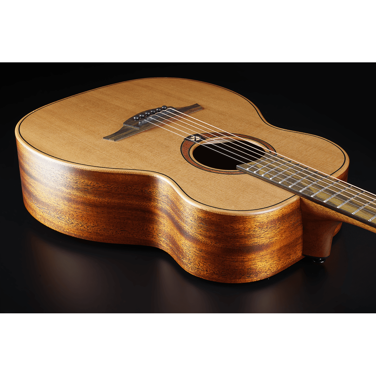 Tramontane Travel Red Cedar Electro Acoustic Guitar by Lâg | includes Case and Cable | Graphite Nut and Saddle | Built In Pre-Amp with Tuner
