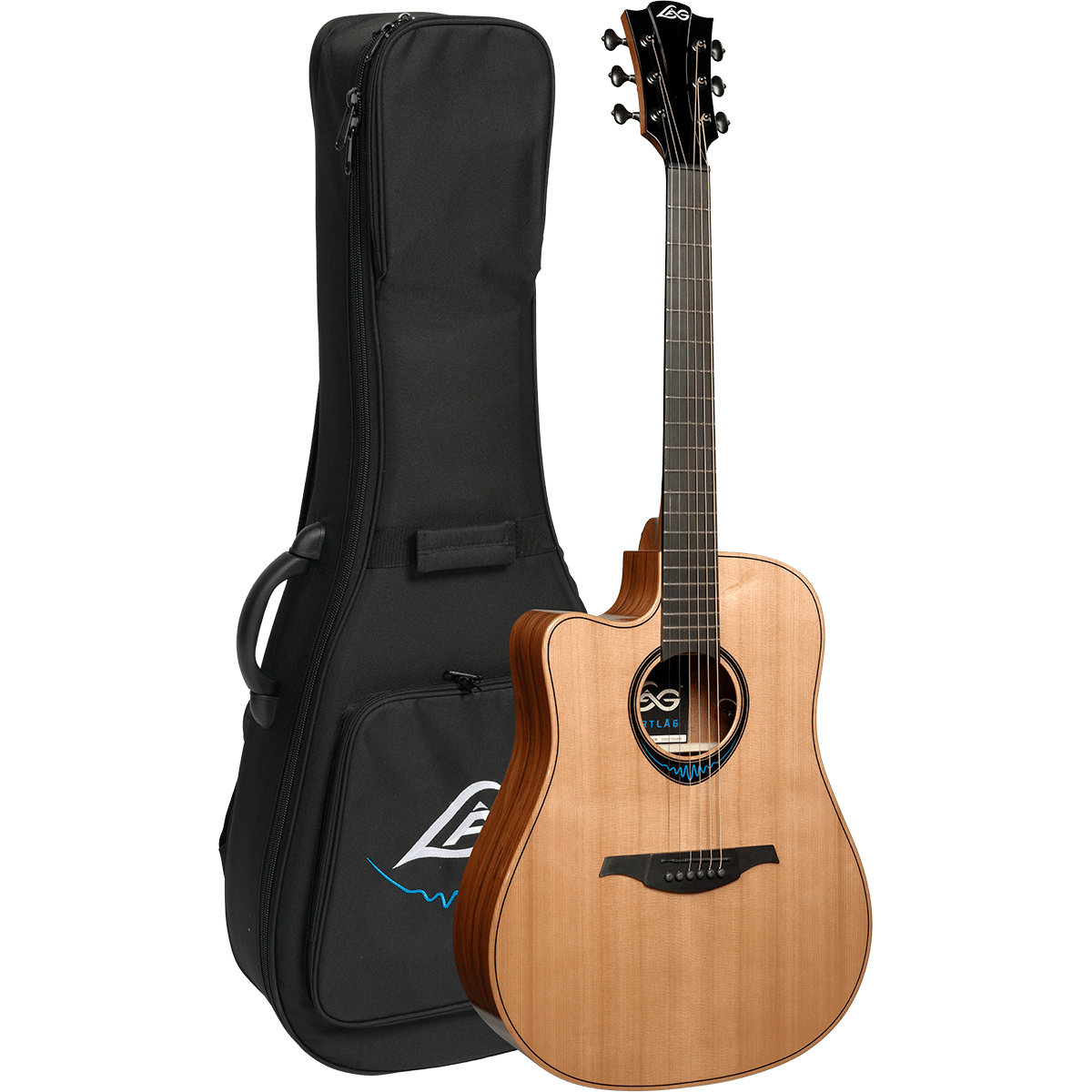 Dreadnought Cutaway Electro Acoustic Left-Handed Smart Guitar BlueWave 2 | Includes Case and Cable