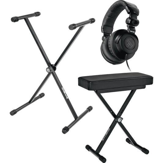 Key Bundle Black by QuikLok | Keyboard Stand | Keyboard Bench | Monitoring Headphones