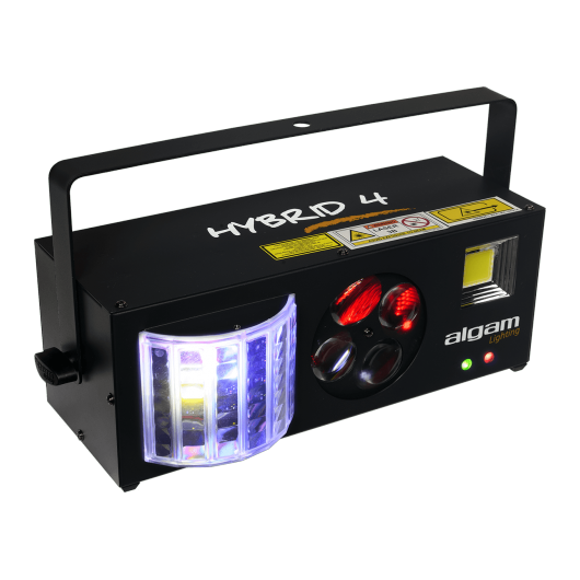 Hybrid 4 by Algam Lighting | 4 in 1 Light Show | Strobe, RGBW Derby, RGBW Gobo and Red and Green Lasers | Sound Response Mode | DMX and Automatic Mode Options