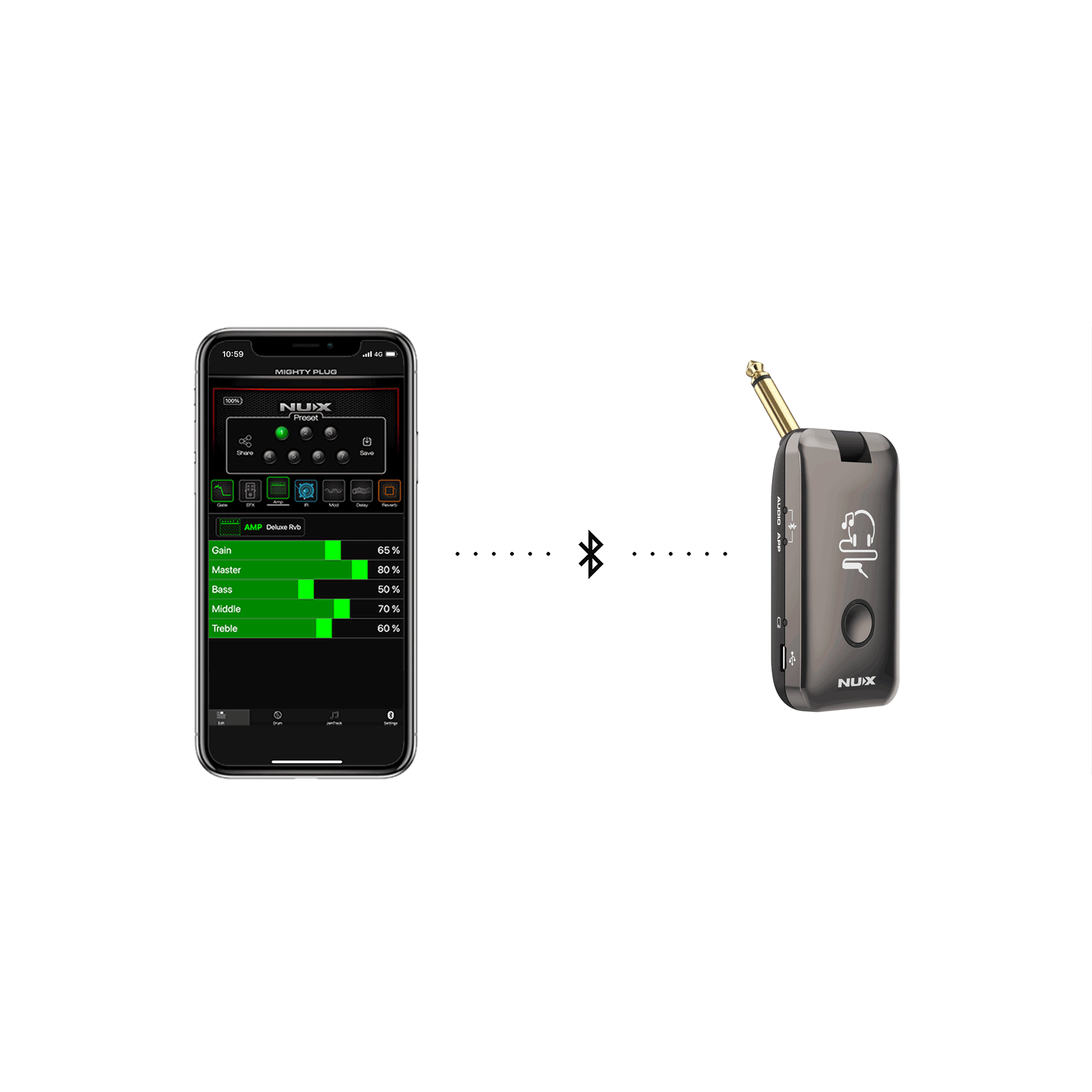 MIGHTY-PLUG by NUX | Portable Guitar and Bass Amp Modeling Earphone Amplug | MP-2
