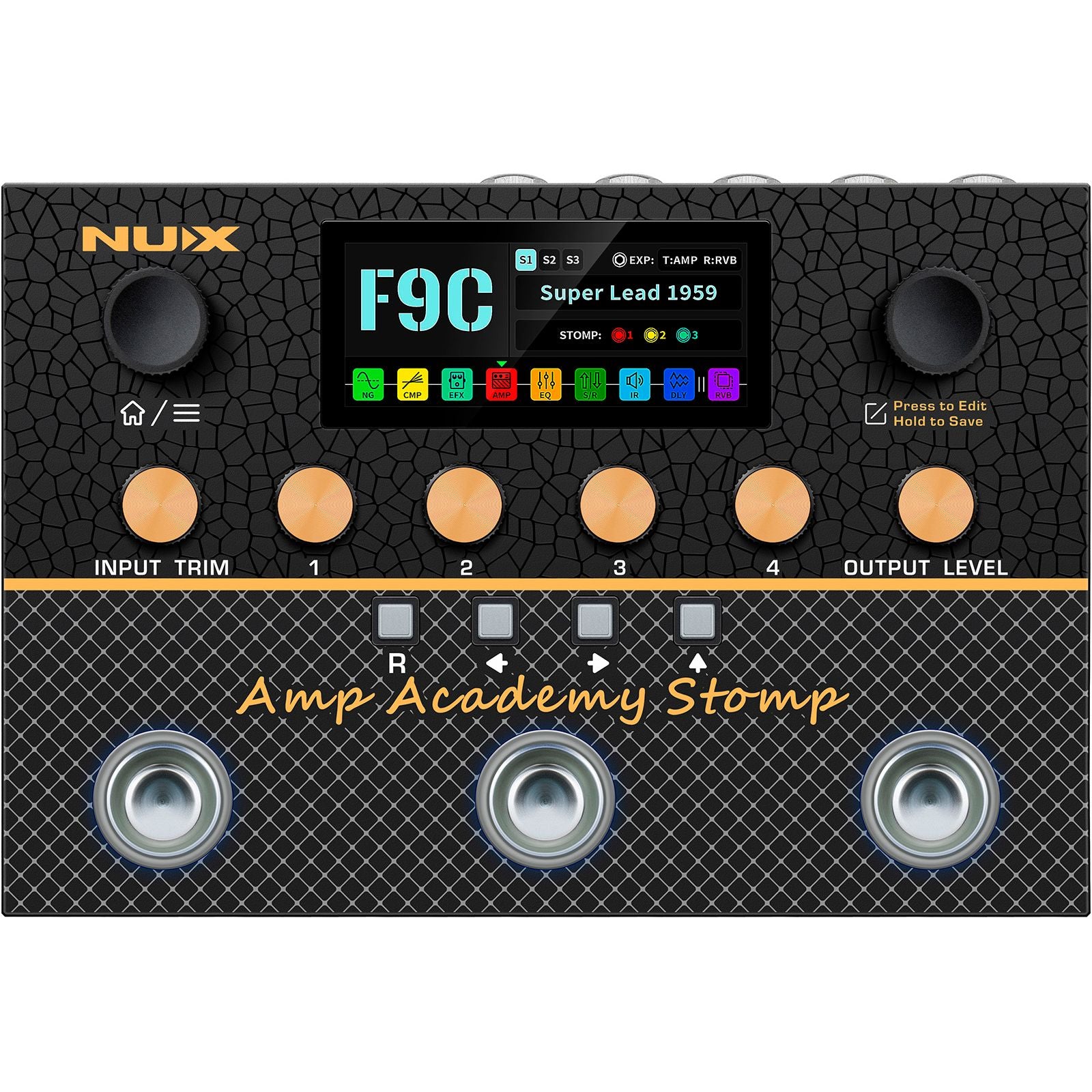 NUX Amp Academy Stomp Modeling Guitar Processor | Stereo Amp Modeler
