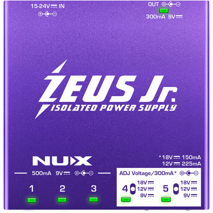 NUX Zeus Junior Power Supply for Electric Guitar and Bass Pedals | 6 Isolated DC Outputs