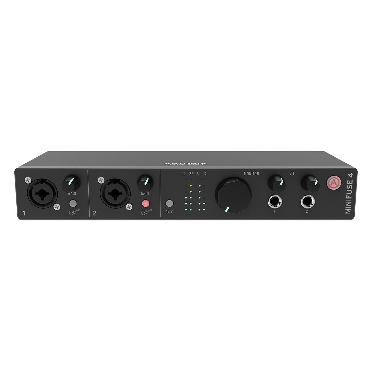 Arturia MinFuse 4 | Black | 4-in/4-out USB-C Audio Interface (USB 2.0 Compatible) |2 Mic/Line/Instrument Preamps | 2 Line Inputs | 5-pin MIDI DIN I/O | Included Software Suite - Mac/PC