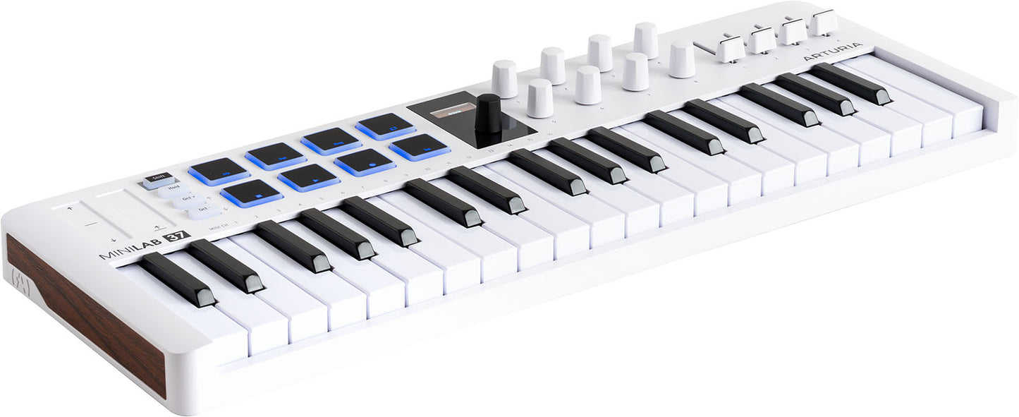 Arturia MiniLab 3 | 37-Key USB-C MIDI Keyboard Controller with 8 Encoders | 8 Velocity/Pressure Sensitive RGB-backlit Pads | 4 Sliders | Software Included