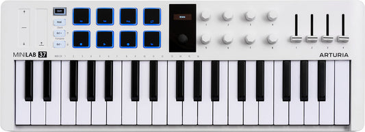Arturia MiniLab 3 | 37-Key USB-C MIDI Keyboard Controller with 8 Encoders | 8 Velocity/Pressure Sensitive RGB-backlit Pads | 4 Sliders | Software Included