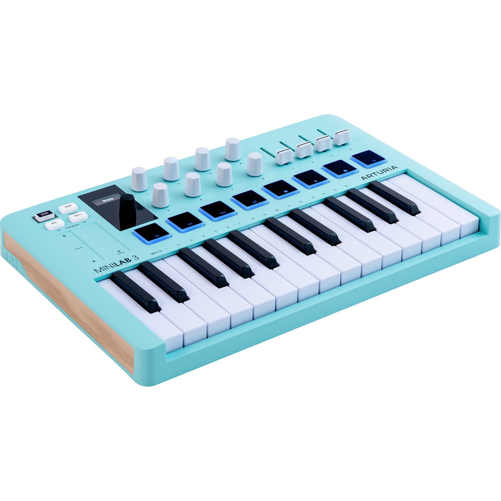 Arturia MiniLab 3 Aquamarine | 25-note USB-C MIDI Keyboard Controller with 8 Encoders | 8 Velocity/Pressure Sensitive RGB-backlit Pads | 4 Sliders | Software Included