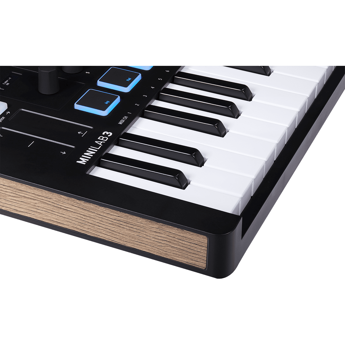 Arturia MiniLab 3 Black | 25-note USB-C MIDI Keyboard Controller with 8 Encoders | 8 Velocity/Pressure Sensitive RGB-backlit Pads | 4 Sliders | Software Included