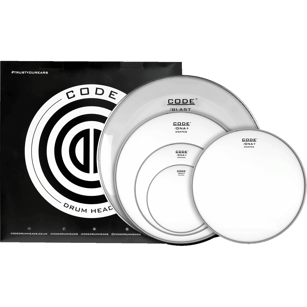 CODE Drumheads DNA FPDNACTDR Coated Full Pack Drum Heads | 10”, 12”, 16” Tom Heads, 22” Bass Drum Head and 14” Snare Head